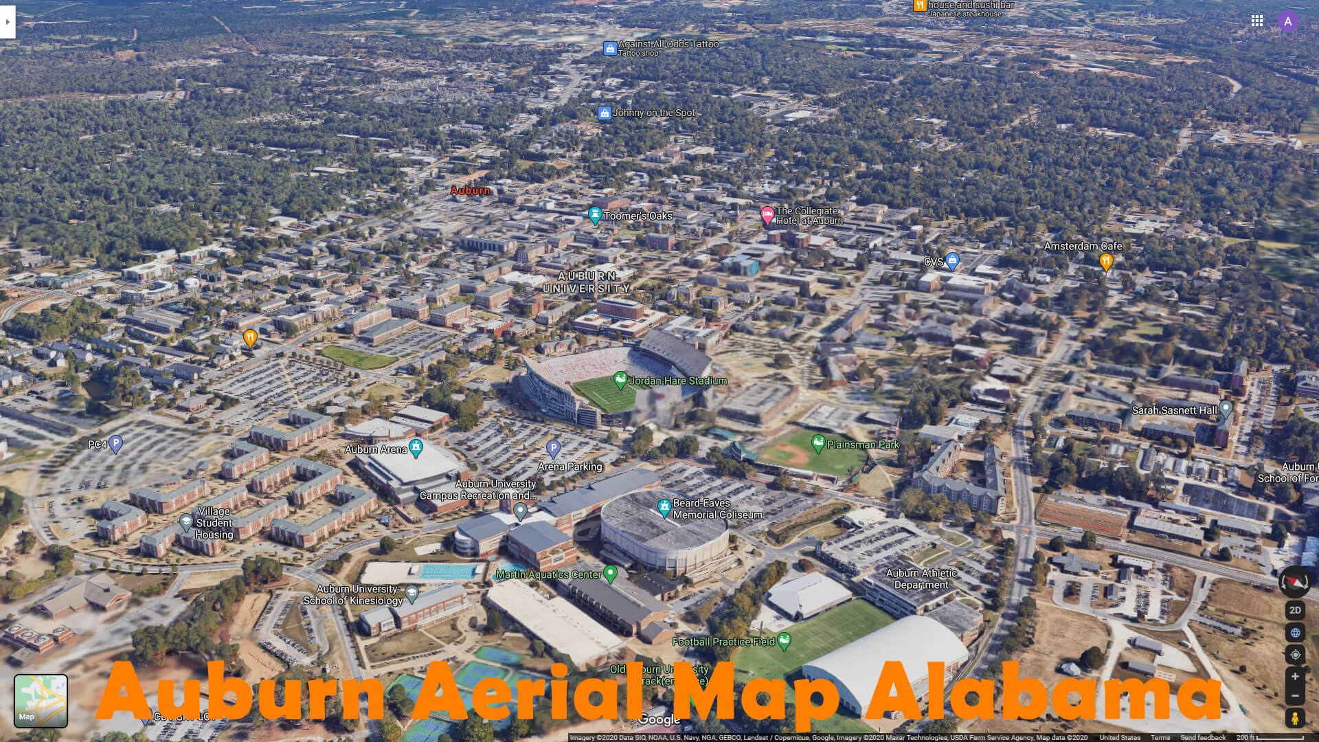 Auburn Aerien Carte Alabama